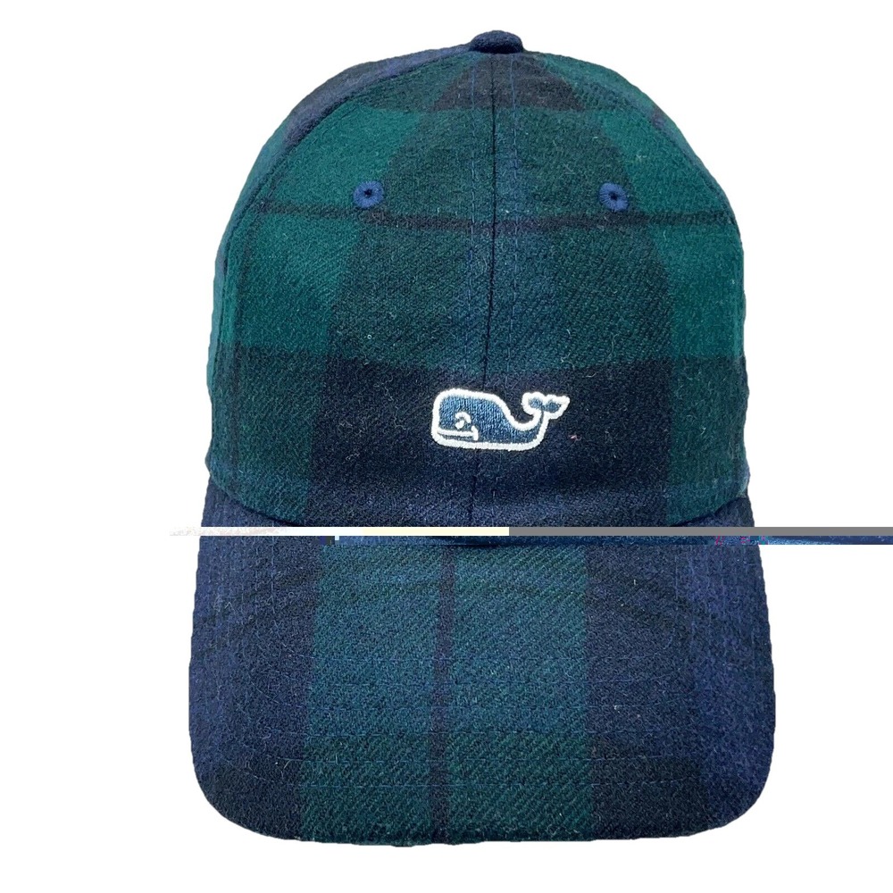 Vineyard Vines Hat Cap Strap Back Green Tartan Plaid Wool Black Watch Whale Adul
